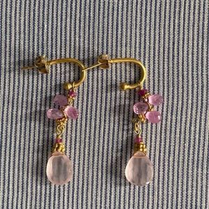 Semi-Precious Pink Tourmaline Drop Earrings